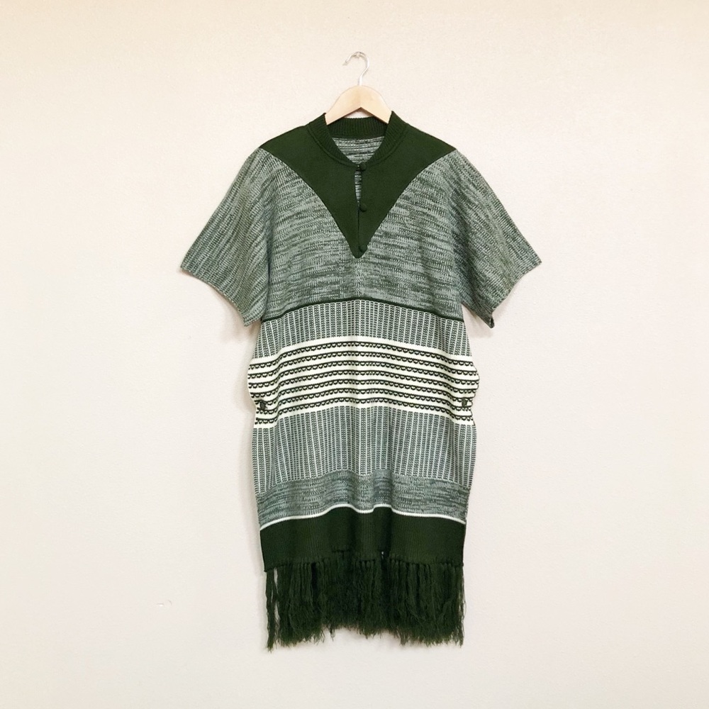 no brand • green/cream long stripe sweater poncho - Picture 1 of 7